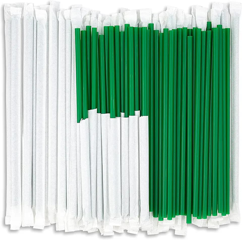 DuraHome Green Plastic Straws Individually Wrapped 1000, Long 10.25" inch BPA Free Restaurant Style Disposable Drinking Straw 0.24" Wide, for Coffee House, Diner or Home, Decorative Display Boxes