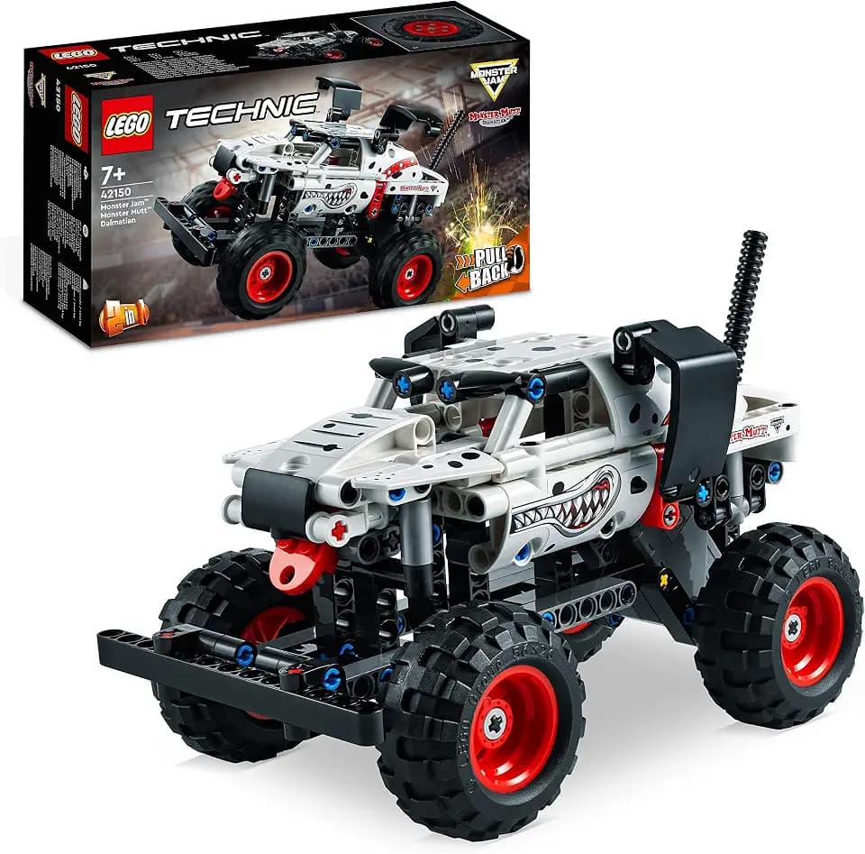 LEGO 42150 Technic Monster Jam Monster Mutt Dalmatian, Monster Truck-Spielzeug für Jungen und Mädchen, Rennspielzeug mit Rückziehmotor