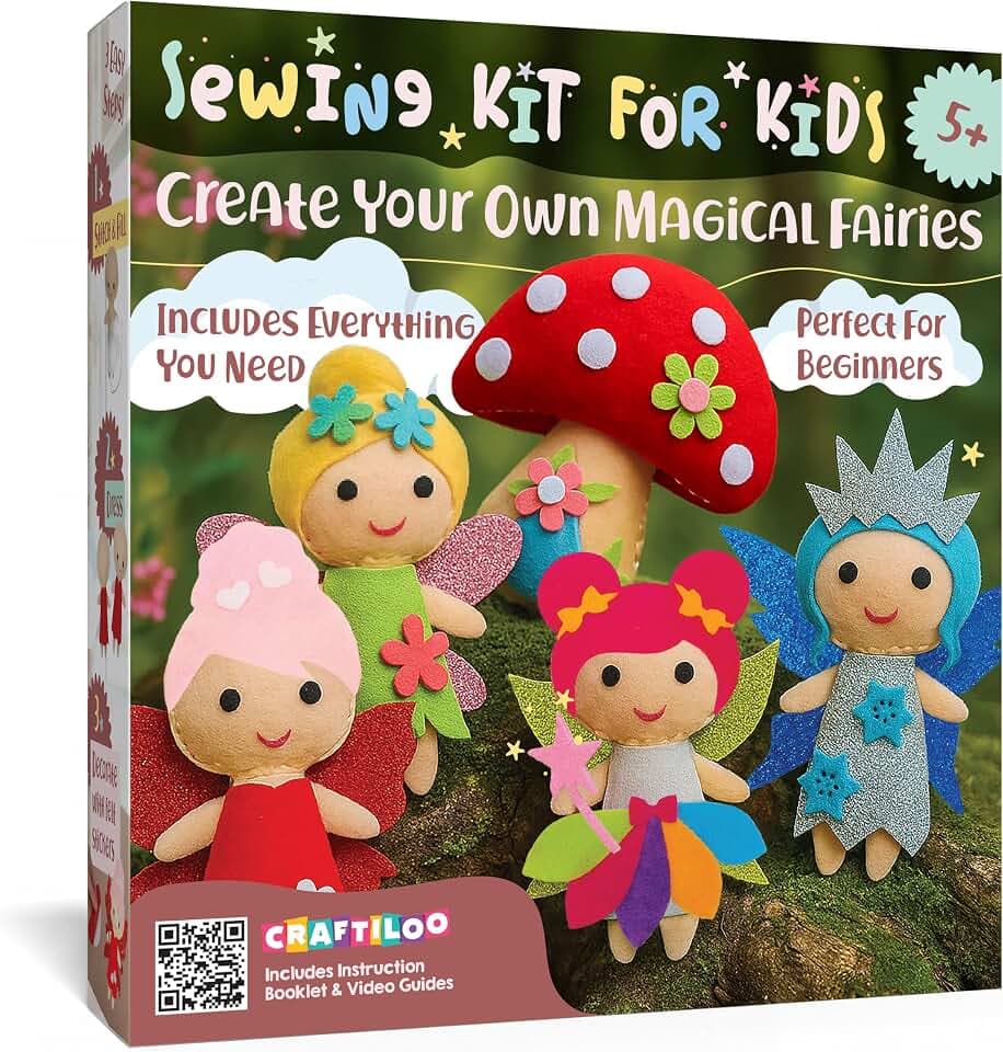 Fairy Sewing Kit for Kids Ages 5-12 - Beginner Kit, 5 Pre-Cut Felt Dolls