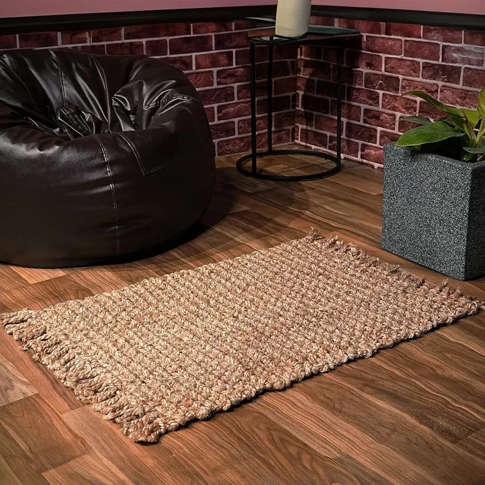 THE BEER VALLEY Chunky Jute Kitchen Rug 2x3 Inch - Natural
