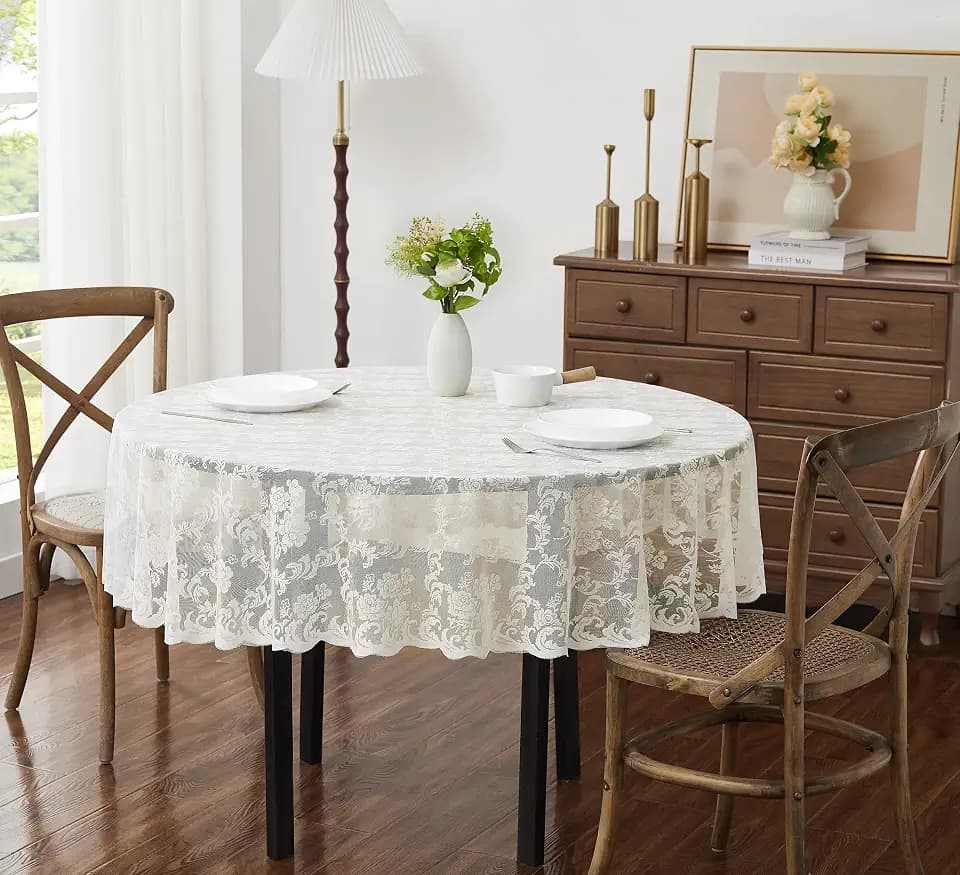 LinenZone 36 Inch Vintage Ivory Round Tablecloth. (Mia 36 Round, Ivory)