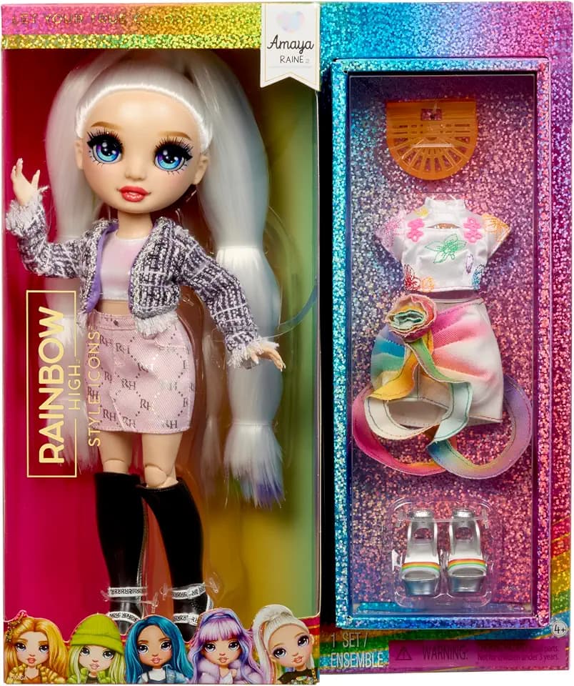 Rainbow High Style Icons Amaya – 28 cm Modepuppe mit Langem, Kämmbarem Haar, Zweitem Outfit, Passender Tasche und einem Zweiten Paar Schuhe, Beweglich mit 13 Gelenkpunkten