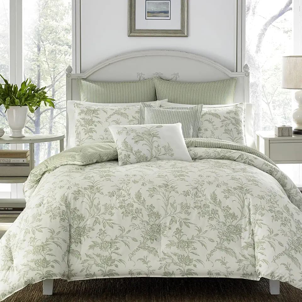Laura Ashley - Queen Duvet Cover Set with Shams & Bonus Throw Pillows