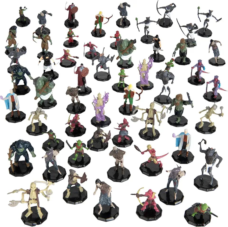 Monster Protectors 56 Fantasy Mini Figures - All Unique Designs - 1" Hex-Sized Compatible with DND Dungeons Dragons, Pathfinder, RPG Tabletop Games - Features Goblins, Orcs, Gnolls, Skeletons & More