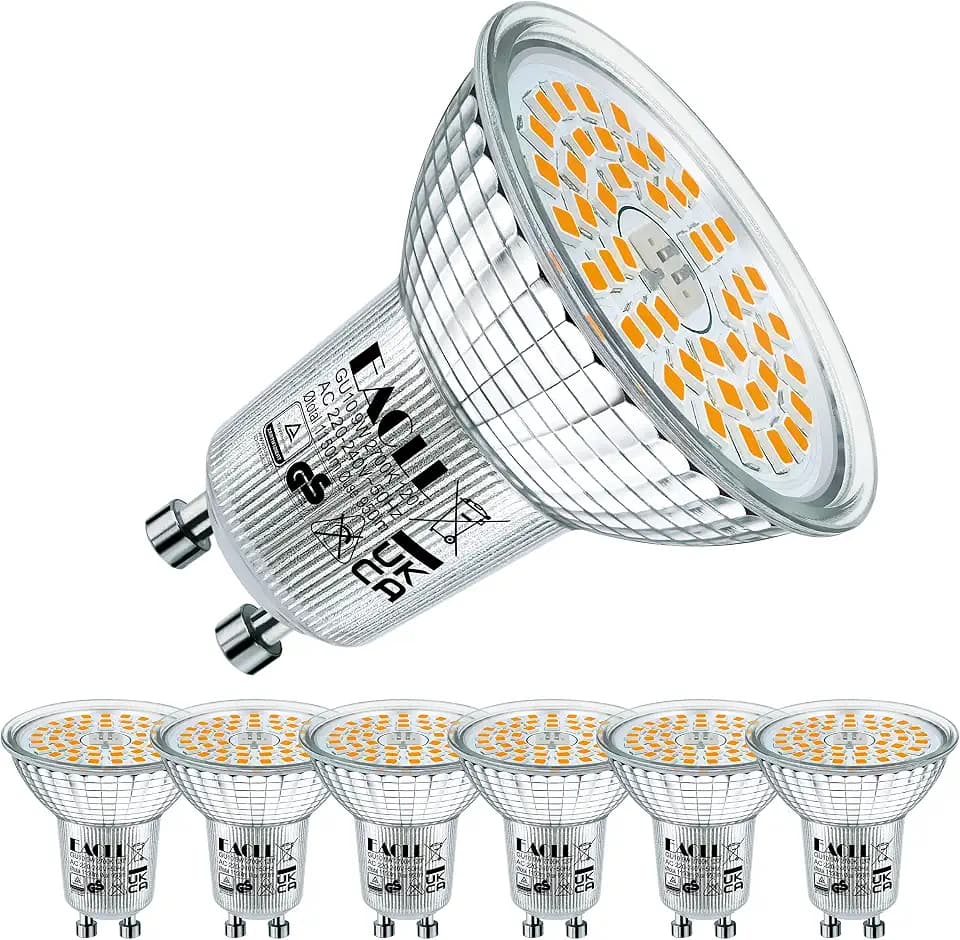 EACLL GU10 LED Warmweiss 9W Ersetzt 125W Halogen Leuchtmittel, 6er-Pack. 950 Lumen 2700K Birnen, AC 230V Flimmerfrei Strahler, Abstrahlwinkel 120° Spot, Nicht Dimmbar Ø50xH53mm Reflektorlampen