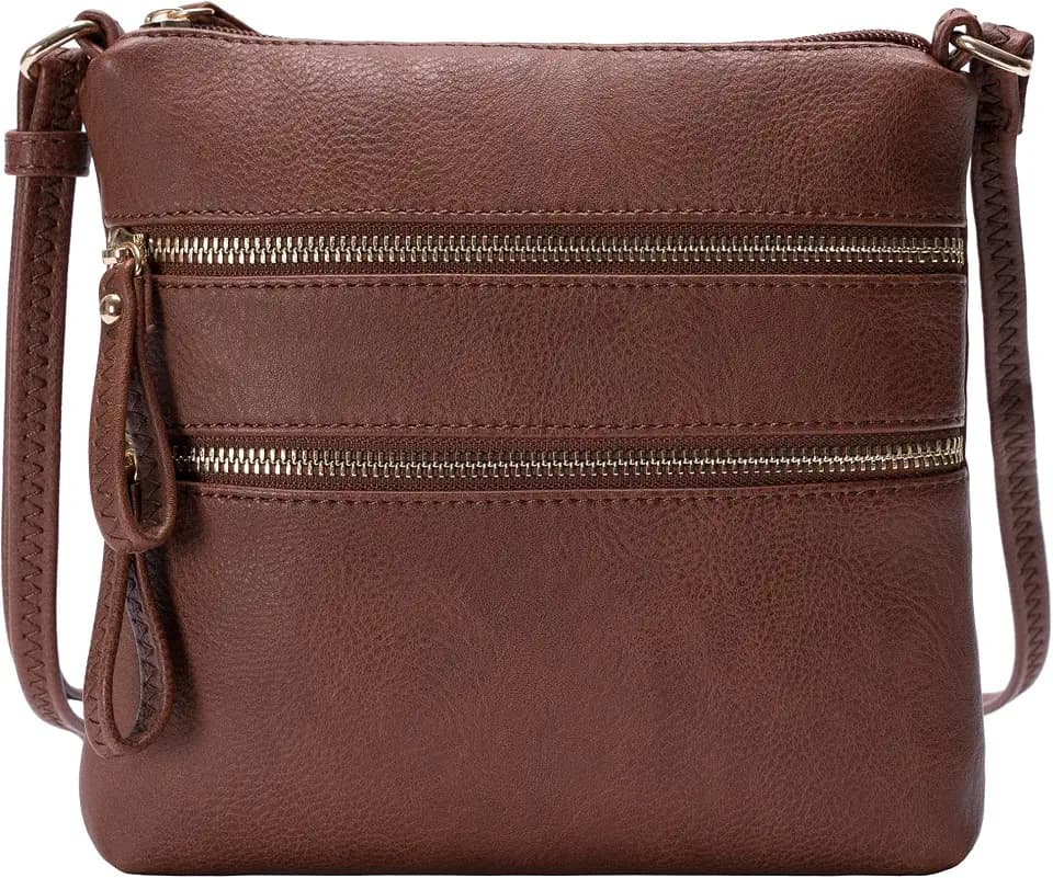 Solene Small Multi Zipper Pocket Crossbody Bag with Adjustable Strap, Lightweight Travel Purse, Daily Small Messenger Pouch