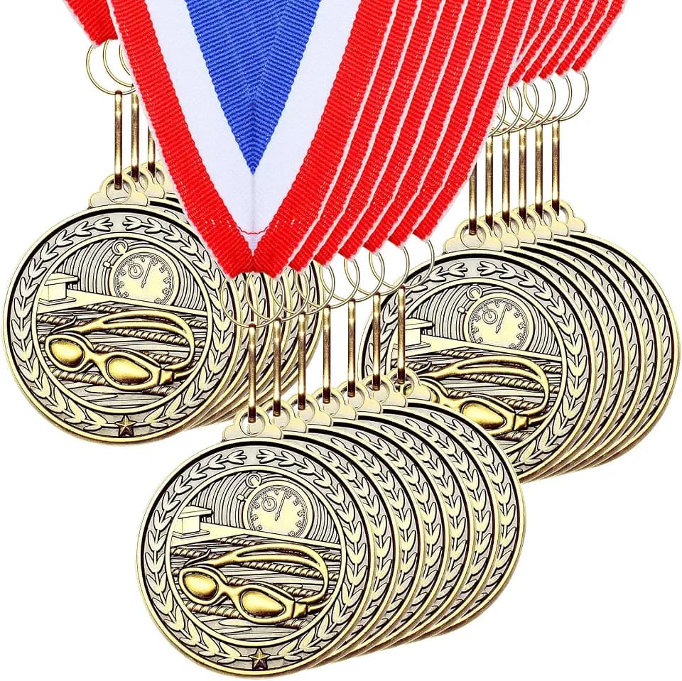 Remuuly 30/60 Pcs Swimming Medals for Award 2'' Swimming Trophy Medals Bulk Gold Medal Prize Gift First Place with Neck Ribbons for Tournaments Match Sports Competition Teams Adult