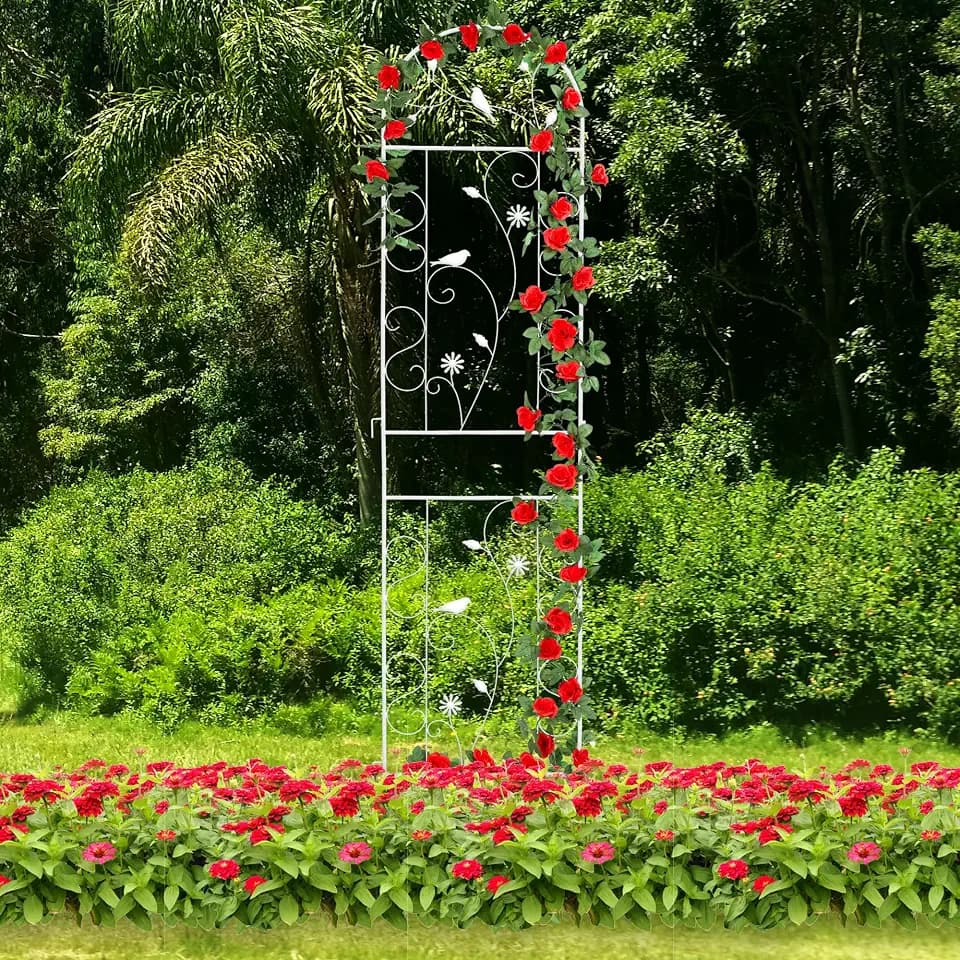 86.5" x 19.7" Metal Garden Trellis for Climbing Plants, White