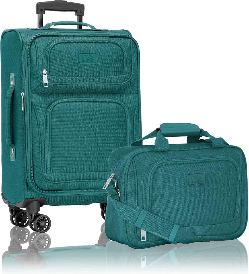 U.S. Traveler Rio Lightweight Softside Rolling Carry-on Suitcase, 4-Wheel Set, Teal