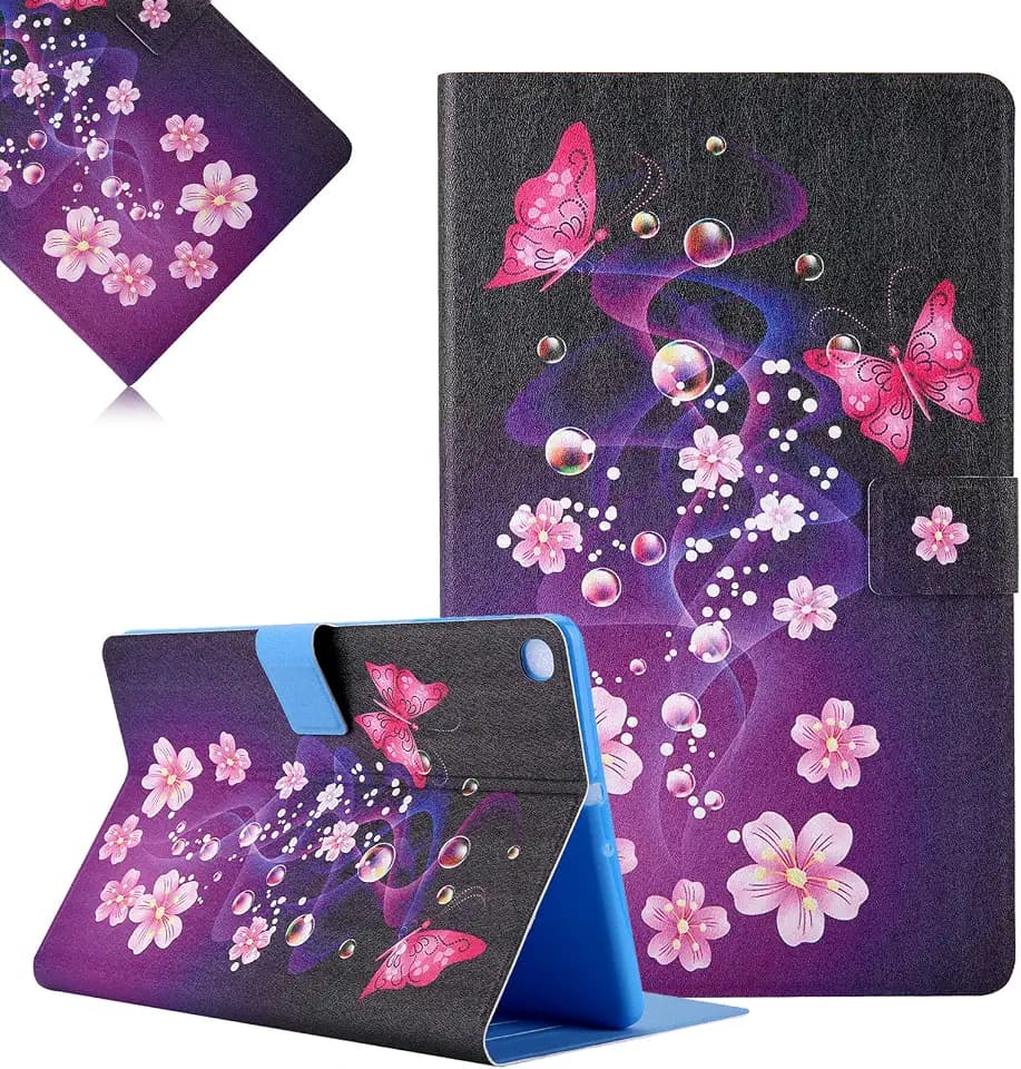 LCHDA Hülle für Samsung Galaxy Tab A7 10,4 Zoll 2020 (SM-T500 / T505), Gemalt PU Ledertasche Leicht Smart Cover Folio Klapp Ständer Magnetisch Schutzhülle mit Auto Schlaf/Wachen - Rosa Schmetterling