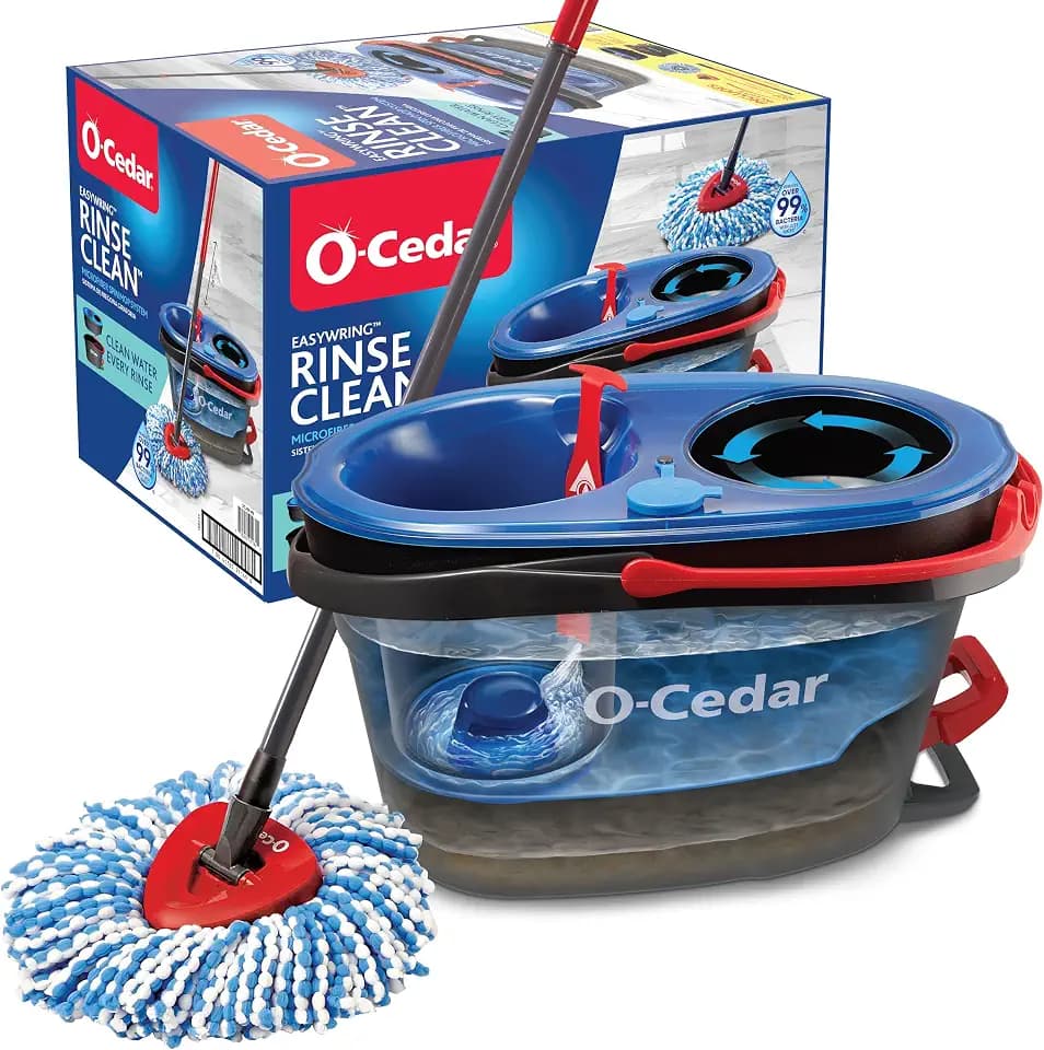 O-Cedar RinseClean Drehmopp und Eimersystem, reinigt mit klarem Wasser, entfernt 99% der Bakterien