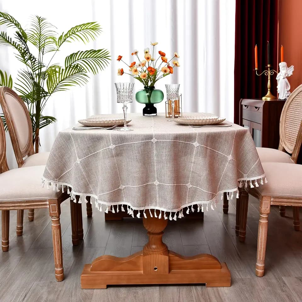 Plaid Farmhouse Coffee Oval Tablecloth Cotton Linen Heavy Weight Checkered Table Covers Cloths for Dining Room Kitchen Tabletop Decoration, 60x120 Inch