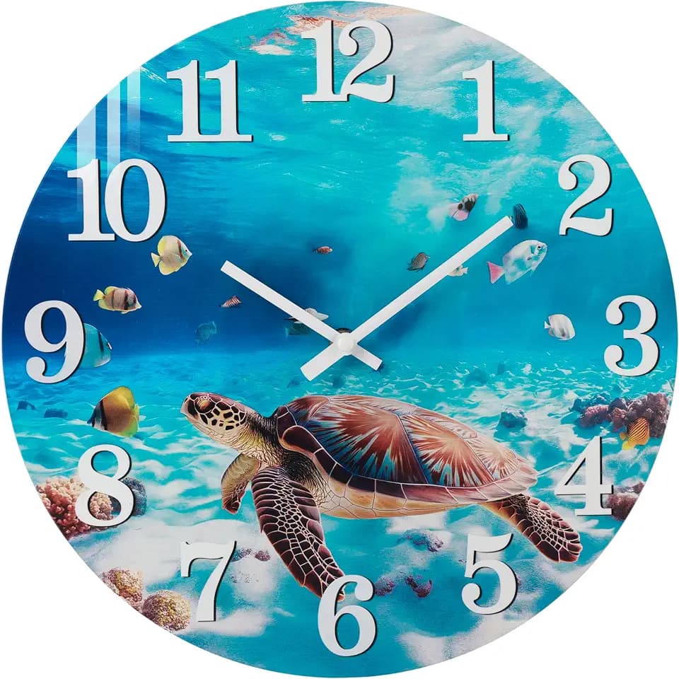 Yoiolclc Outdoor Clocks Waterproof Outdoor Coastal Beach Ocean Wall Clocks for Patio Pool Garden Home Decor(14 Inch,Blue,Sea Turtle)