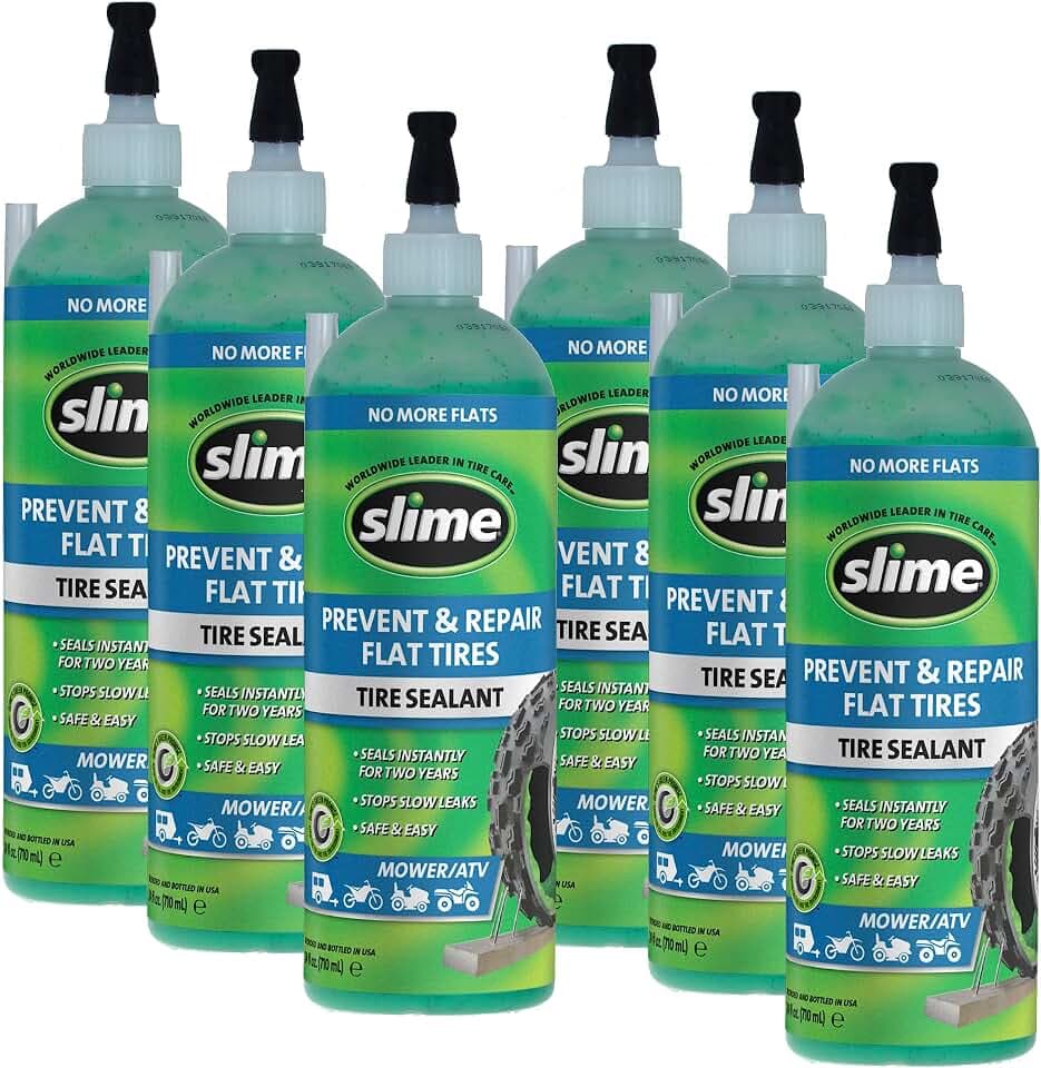Slime 10008-6PK Flat Tire Puncture Repair Sealant, Prevent and Repair, Tubeless Mower and ATV Tires, Non-Toxic, eco-Friendly, 6 x 24 oz Bottle