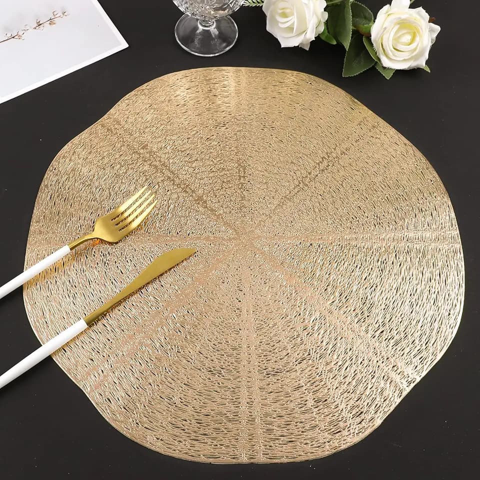 Gold Round Placemats Set of 6 Round Vinyl Placemats Bulk 15 inch
