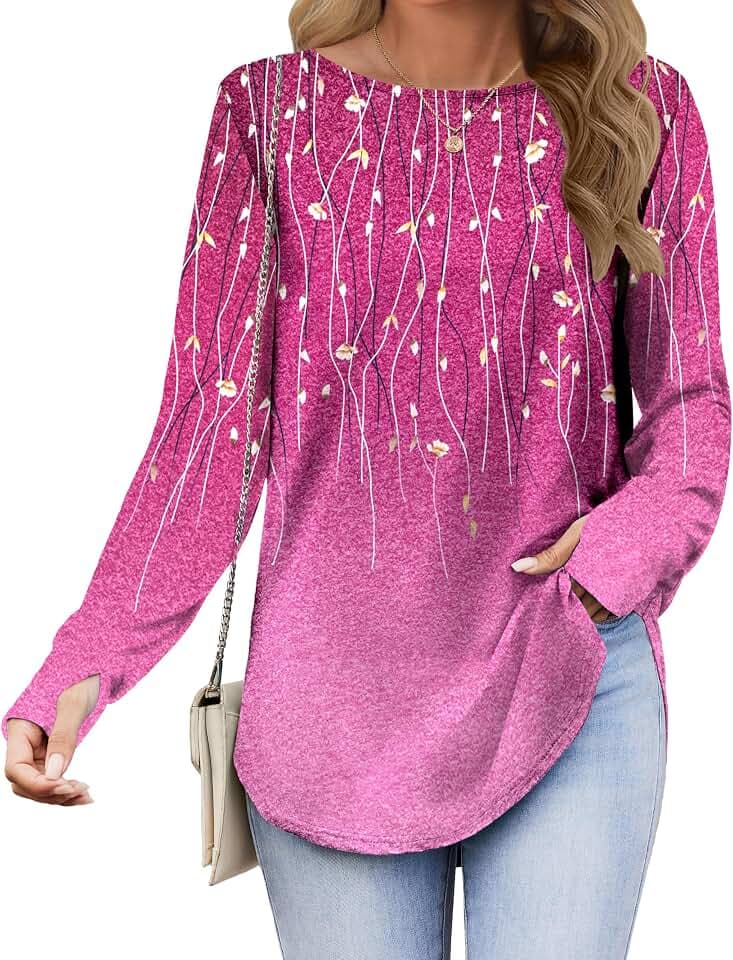 Zeagoo Womens Tunic Tops to Wear with Leggings Long Sleeve Crew Neck Thumb Hole Shirts Loose Tshirts Fall Clothes