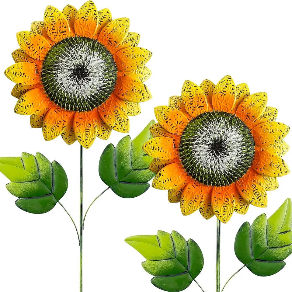 Garden Decor for Outside,2 Pack 40 inch Sunflower Garden Stakes Spring Decor, Metal Flower Yard Art for Outdoor Lawn Ornaments, Garden Pathways, and Patio Decoration
