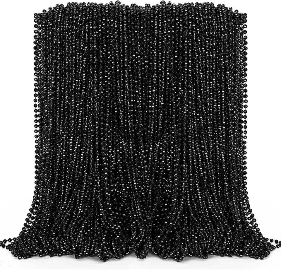 EOBOH Black Beads Necklace, 100PCS Halloween Black Necklaces Stuff Accessories, 33" Mardi Gras Beads Costume, Festival Parade Throw for Halloween Wedding Party Events Supplies Decorations