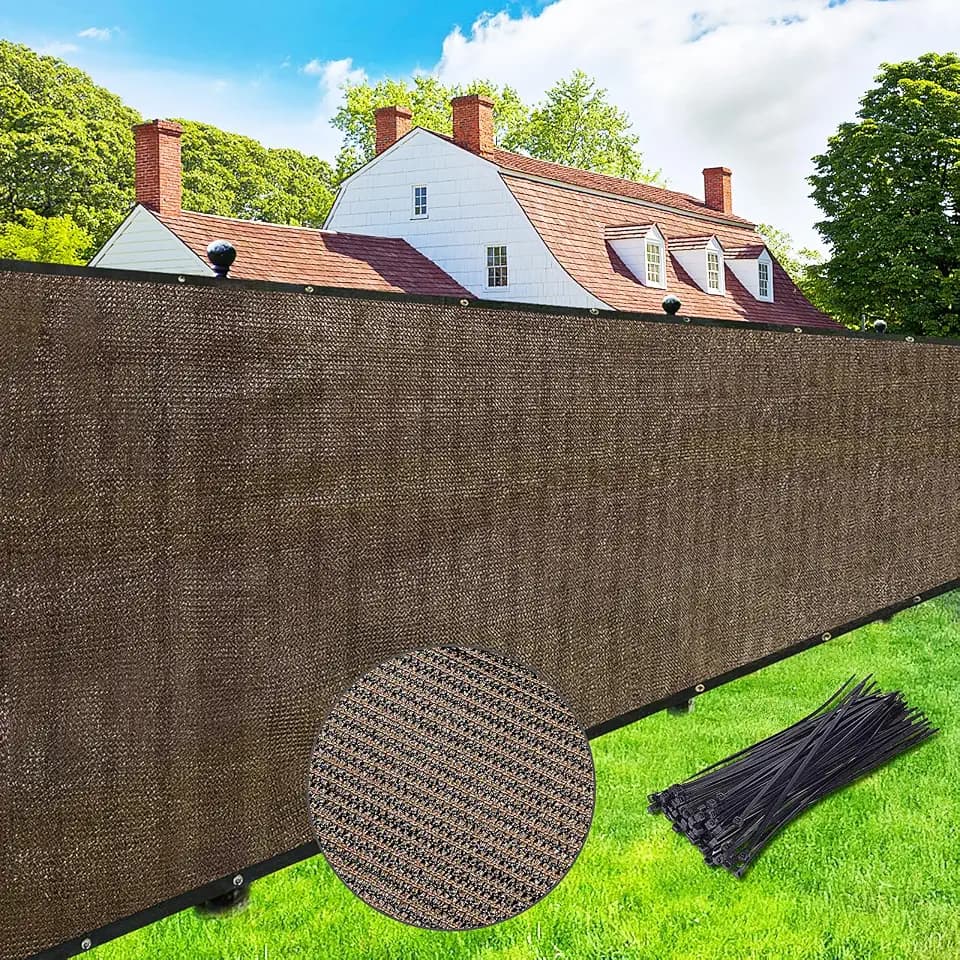 UPGRADE Privacy Screen 5' x 25' Fence Commercial Shade Cover with Brass Grommets Heavy Duty Perfect for Outdoor Back Yard, Mocha, Customizable