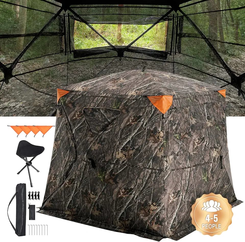 VEVOR Jagdversteck 270° durchsichtiges Bodenversteck, 4–5 Personen Pop-Up-Hirschversteck für die Jagd mit Tragetasche, tragbares, belastbares Jagdzelt Durchsichtnetz für Hirsch Tarnfarbe