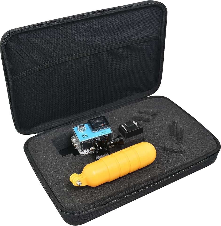 Large Carrying Case with Customizable Foam Protective Storage Case for Sports Camera SJCAM Monopole Accessories Yi 4K LCD SD Cards Batteries Feiyu Gimbal Digital Camera Case