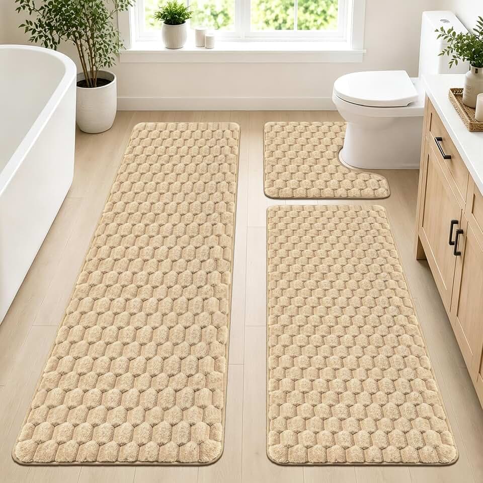 Capslpad Badezimmerteppich Set 3 Teilig Waschbar Saugfähiger Badematte Rutschfest Weiche Badteppich Set und U Förmige wc Vorleger für Dusche Badewanne Toilette Wohnzimmer Schlafzimmer Badezimmer,Braun