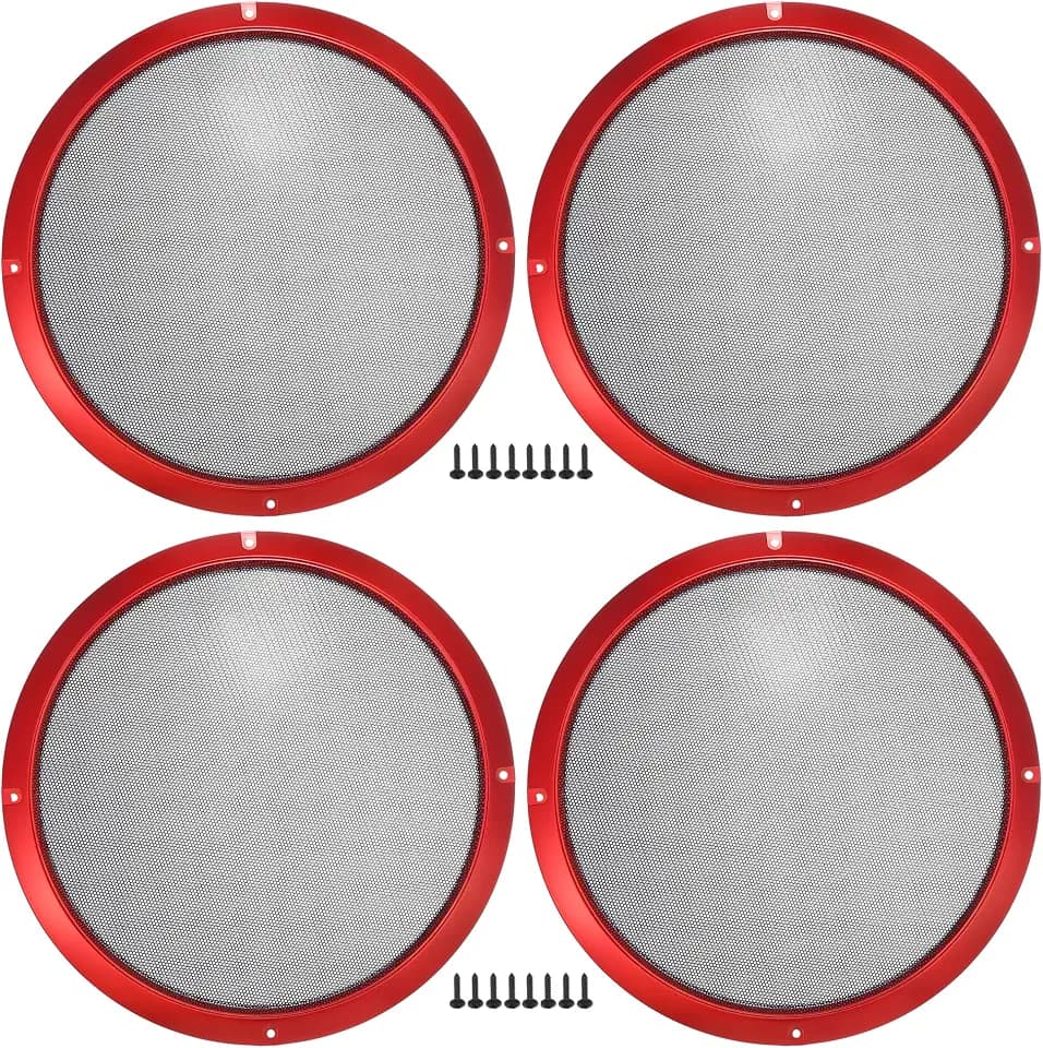 ACROPIX Universal 10" Car Speaker Grills Cover Mesh Round 10 Inch Audio Speaker Subwoofer Guard Protector Case with Mounting Screws Iron Red - Pack of 4