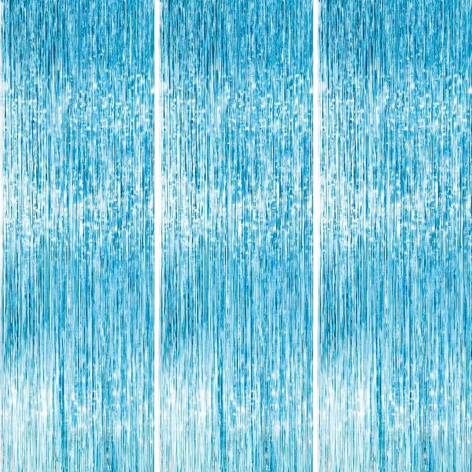 PartyWoo Light Blue Foil Fringe 8.2FT 3pcs Baby Blue Tinsel Streamers