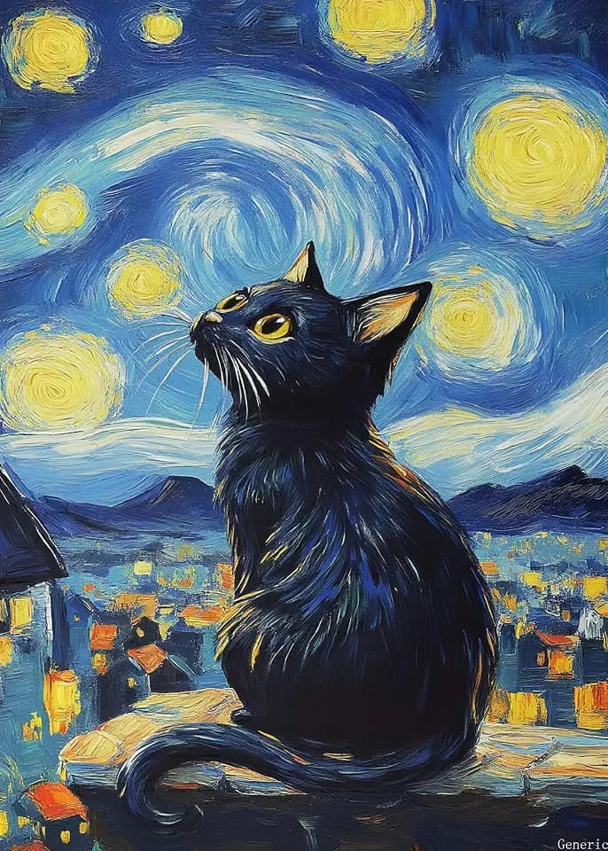 Starry Black Cat Jigsaw Puzzle 1000 Pieces, Wooden Puzzles for Adults, Great for Party Game Night, Relieve Stress, Enjoy Puzzle-Solving Fun, Decorate Living Room and Hallway Walls 19.7x27.6in