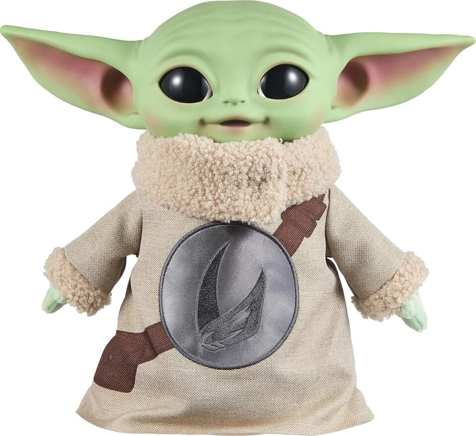 Star Wars The Mandalorian & Grogu Knapp 28 cm große Grogu-Plüschfigur aus dem Film mit gesticktem Logo-Design auf der Brust, Kopf aus Vinyl sowie Körper und Händen aus weichem Plüsch, JKN43