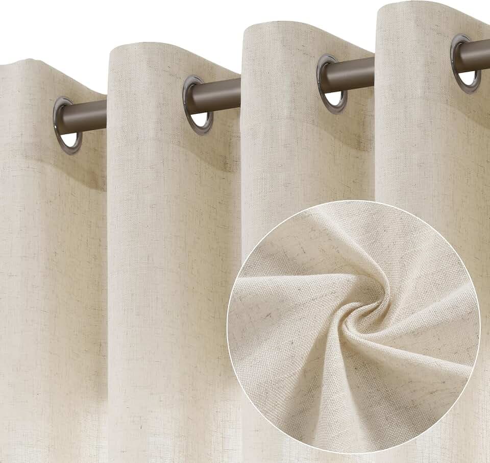 Jowels Cream Linen Grommet Curtains 84 Inch Long 2 Panels for Living Room