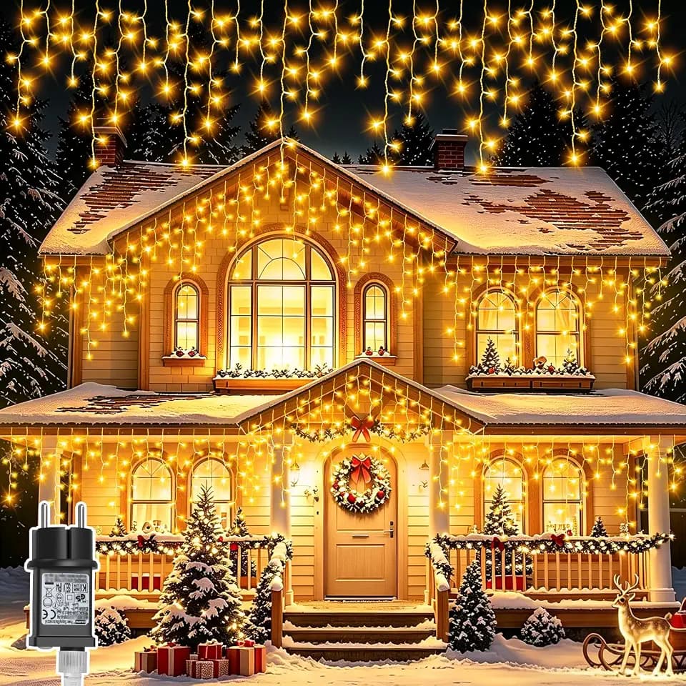cshare Lichterkette Eisregen Außen, 20M 480er LEDs Warmweiß Lichterketten Eisregen Weihnachtsbeleuchtung Strom mit Timer,Wasserdicht Lichtervorhang für Balkon Haus Fenster Weihnachtsdeko Aussen
