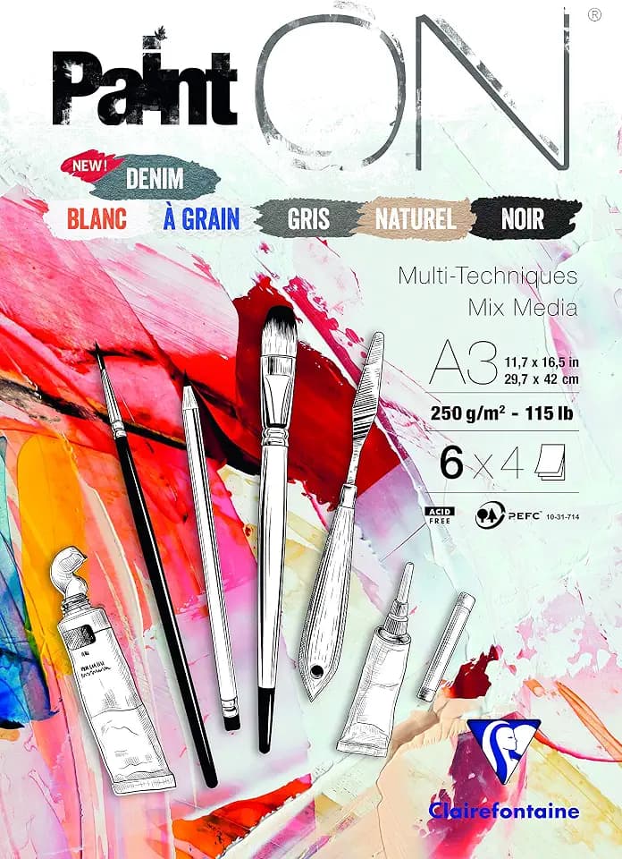 Clairefontaine 975411C Zeichenblock PaintOn A3 24 Blatt 250g sortiert