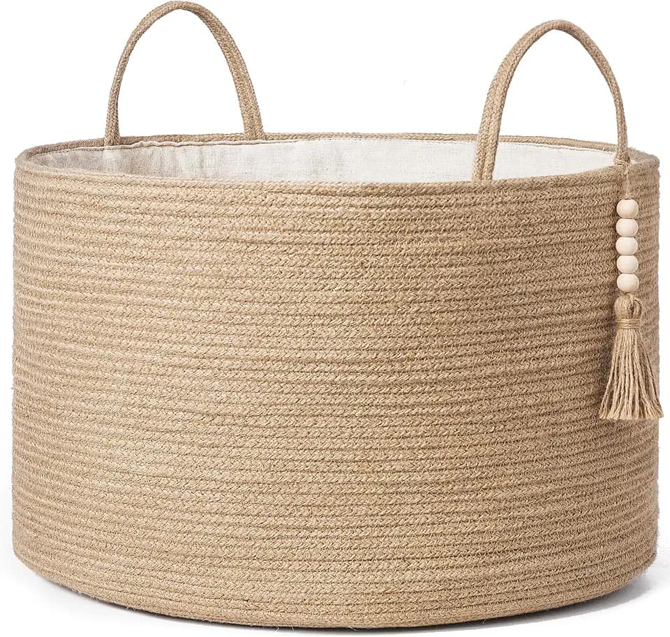 Mkono Extra großer Wäschekorb, gewebte Aufbewahrungskörbe für Decken, Spielzeug, Kleidung, Organizer, dekorativer Wäschekorb, 55,1 x 35,1 cm