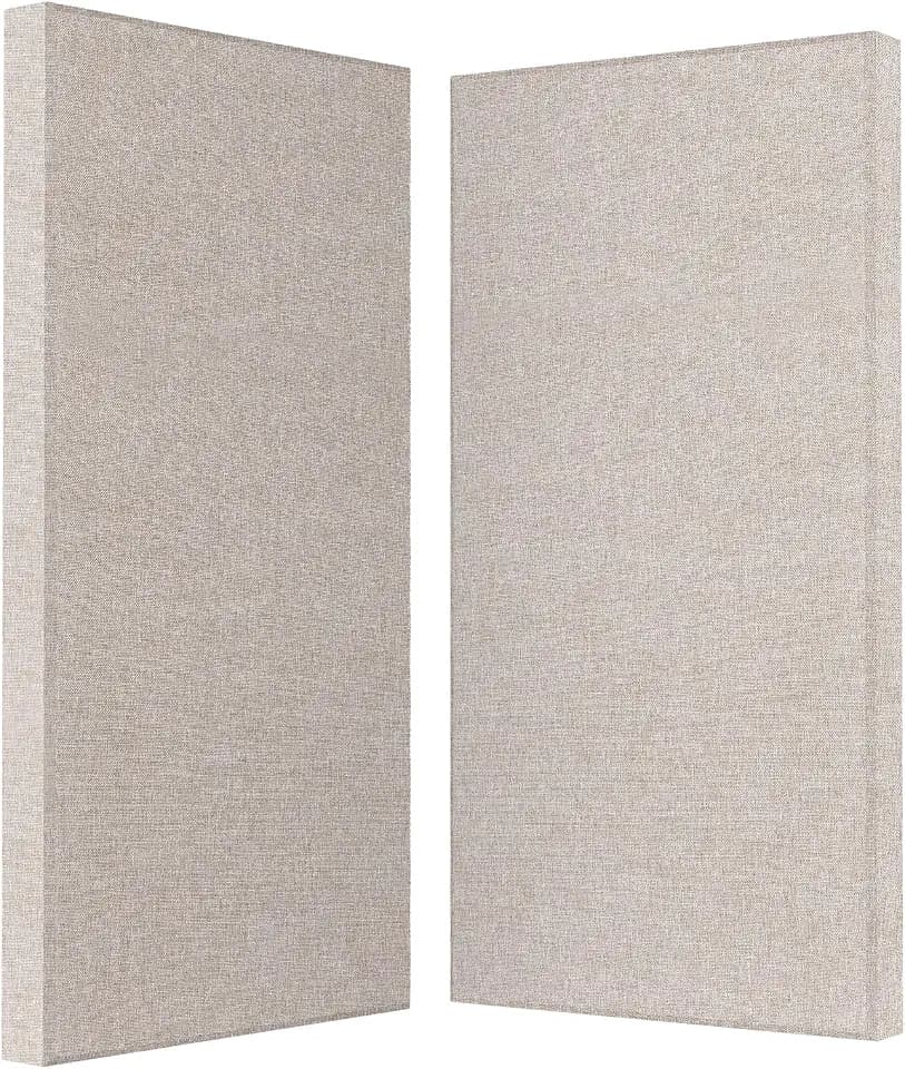 2” Thick Acoustic Panels with Hanging Hardware, 2 PCS 47.2” x 23.6” Fiberglass Sound Absorbing Panels for Home Theater Church Office Wall, Linen