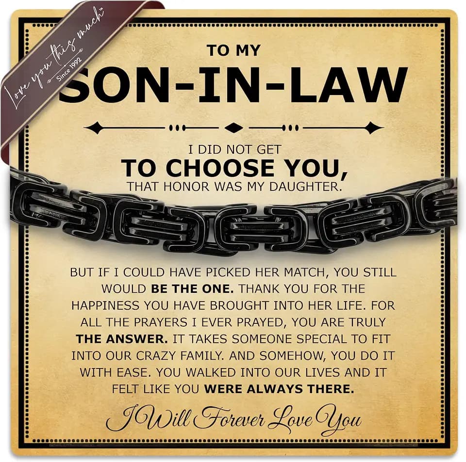 Love You This Much Son In Law Gift | Mens 5mm Twist Link Steel Bracelet | Best Present Ideas for Son in Law | 8" + 1" Extender | Luxury Gift Box & Card