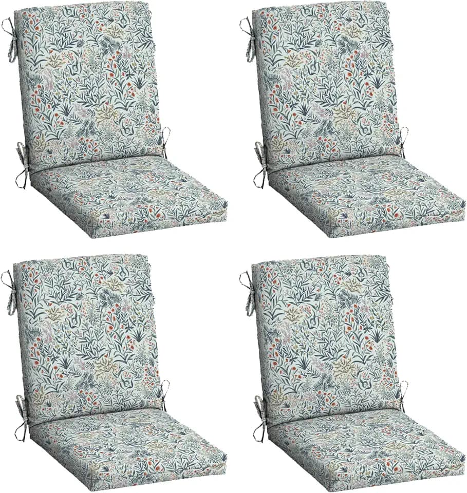 Arden Outdoor Dining Chair Cushion, 4-Pack, 20x44, Pistachio Botanical