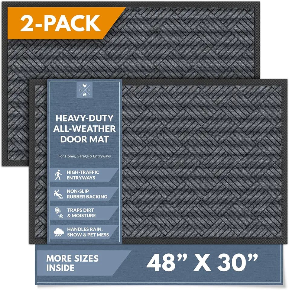 Barnyard Designs Premium Gray Non-Slip Door Mat (30" x 48", 2-Pack)