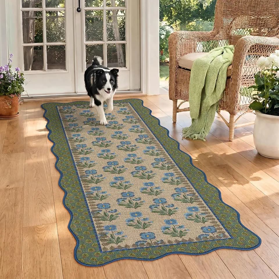 Tribesigns Scalloped Floral 2x6 Washable Outdoor Hallway Runner Rug