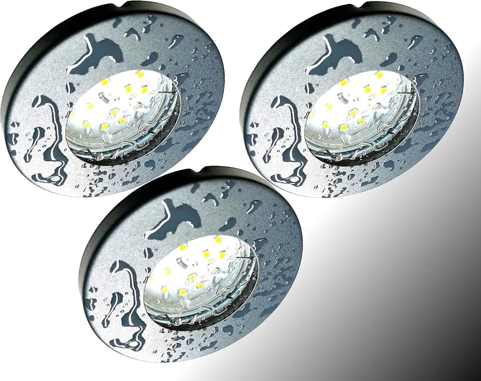 Trango 3er Set 6729IP65-031MO IP65 LED Einbaustrahler in Anthrazit matt inkl. 3x 5 Watt 3000K warmweiß Ultra Flach LED Modul für Bad Einbauspots, Dusche Deckenstrahler, Deckenlampe, Badleuchte