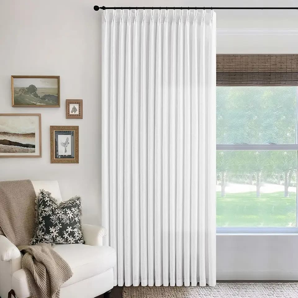 White Linen Curtains 108 Inches Long for Living Room Pinch Pleated