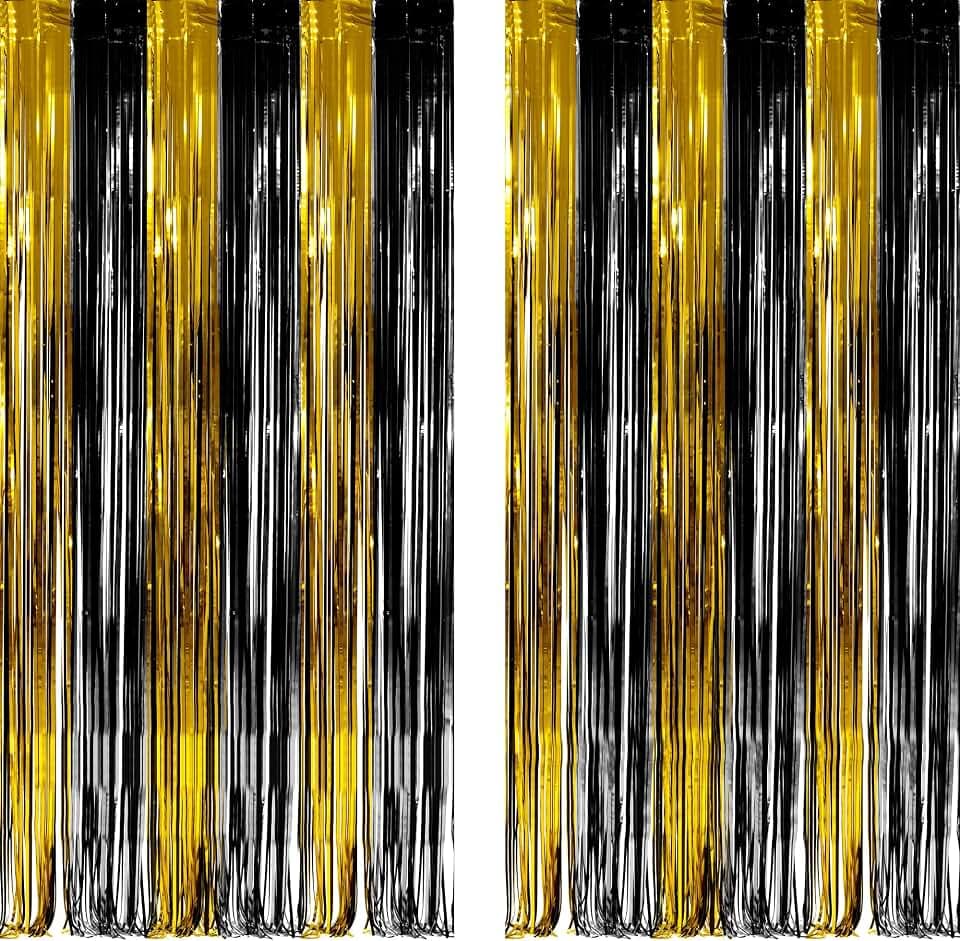 Black and Gold Party Streamers Decoration - 3.2ft X 8.2ft - 2 Packs