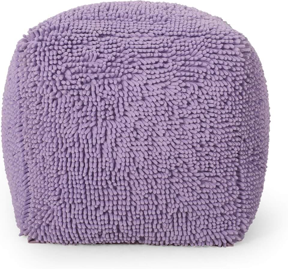 Christopher Knight Home Moloney Modern Microfiber Chenille Square Pouf, Lavender