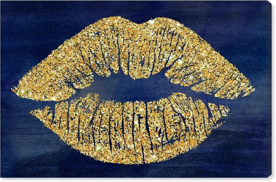 The Oliver Gal Artist Co. Fashion and Glam Wall Art Canvas Prints 'Solid Kiss Navy Glitter'