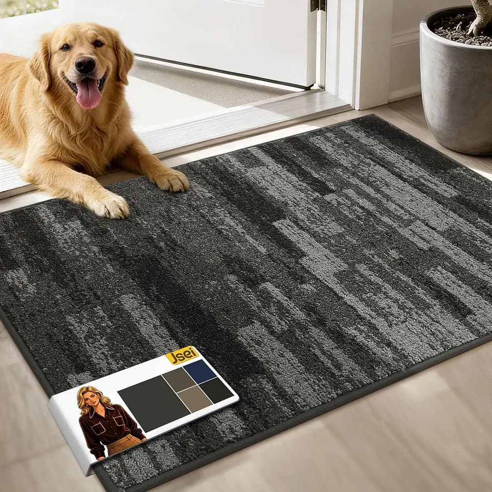 JSEI Dirt Trapper Door Mat 24"x36", Non-Slip Doormat, Light Gray