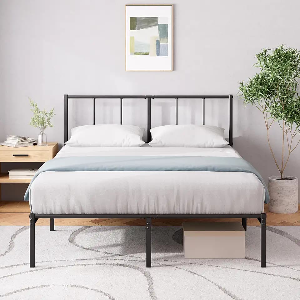 Zinus Bettgestell Justin 190 x 140 cm – Metall – Schwarz – Kopfteil – einfache Montage – Höhe 30 cm – Stauraum unter dem Bett – modernes Design
