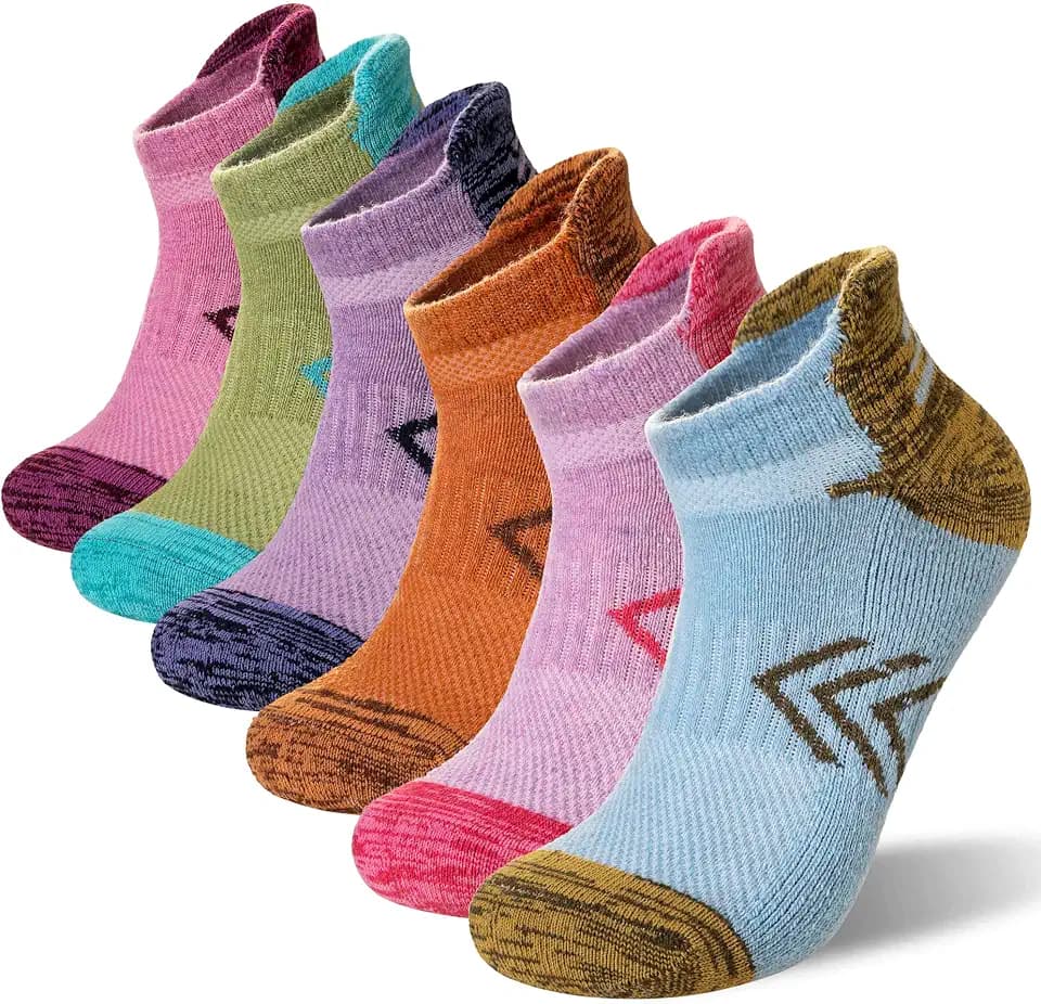 Velice Merino Wool Ankle Hiking Running Socks for Women Compression Thick Athletic Cushion Breathable No Show Socks 6 Pairs