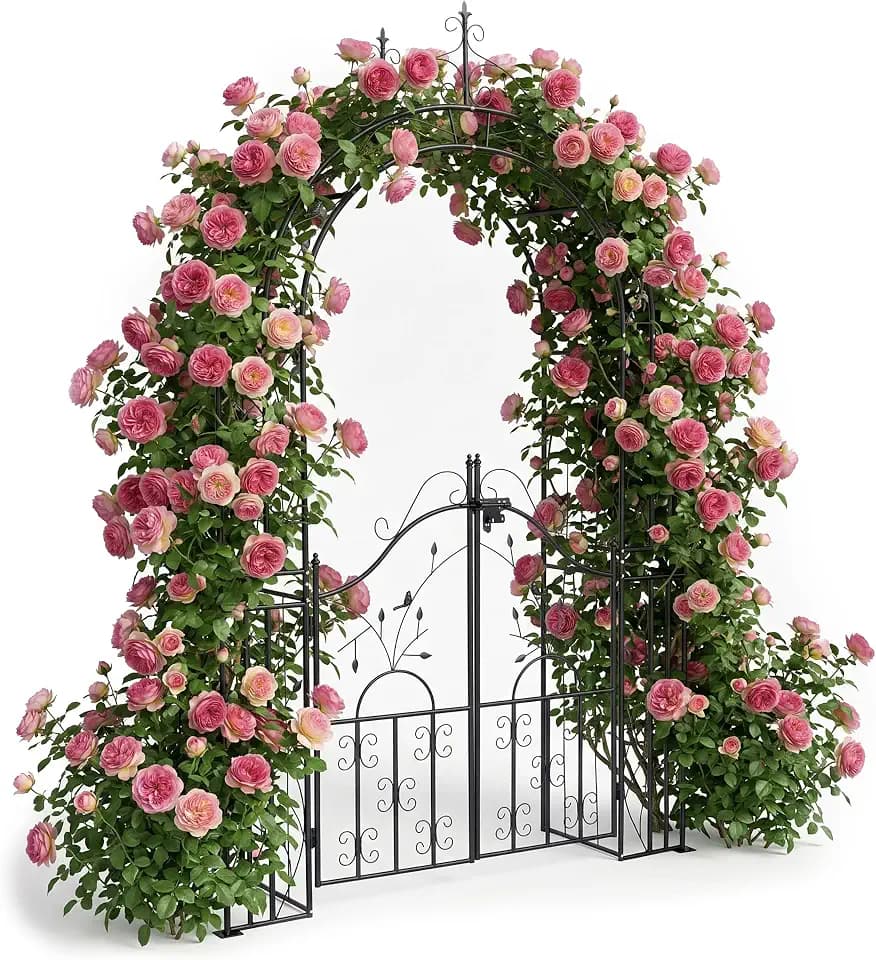 Relaxdays Rosenbogen mit Tür, Metall, Garten, schwarz
