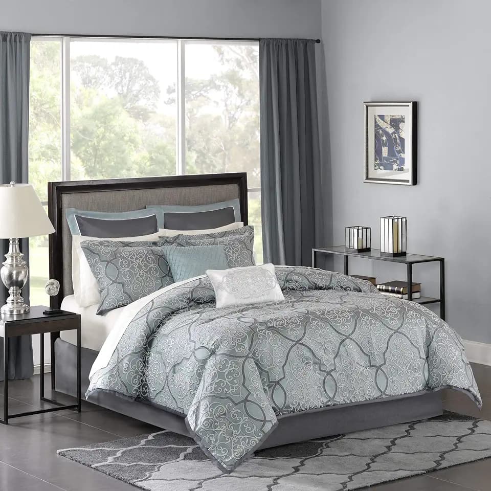Madison Park Traditional Luxe Cotton Jacquard Comforter Set, 12PC Queen