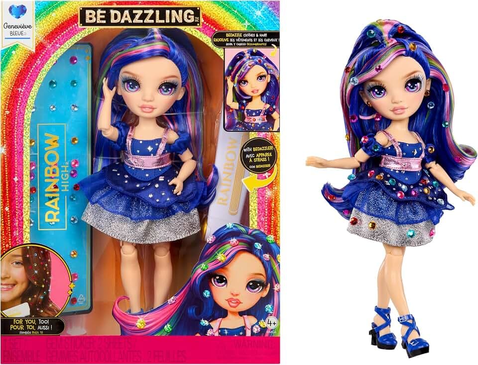 Rainbow High Be Dazzling – Genevieve Bleue – Blaue 28 cm Modepuppe mit Verzierungswerkzeug, Funkelnden Schmucksteinen und Styling-Accessoires
